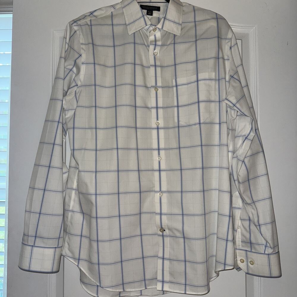 Banana Republic Non Iron Classic Fit Men Shirt Blue Check Plaid Cotton Medium